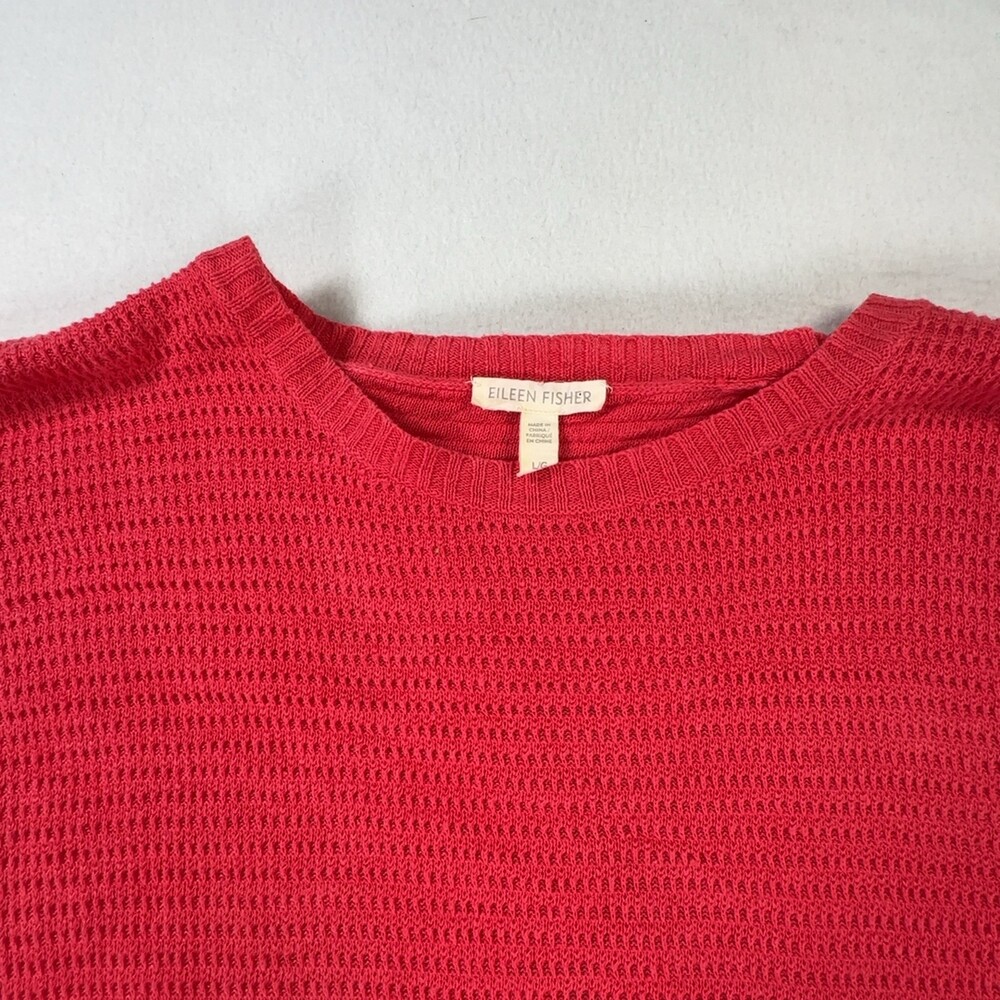 Eileen Fisher Waffle Knit Crewneck Sweater Hi-Low Hem Red Women's Size Large - Picture 12 of 16